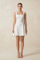 Square Neck A - Line Lace Mini Wedding Dress in White - KissProm Wedding Dresses