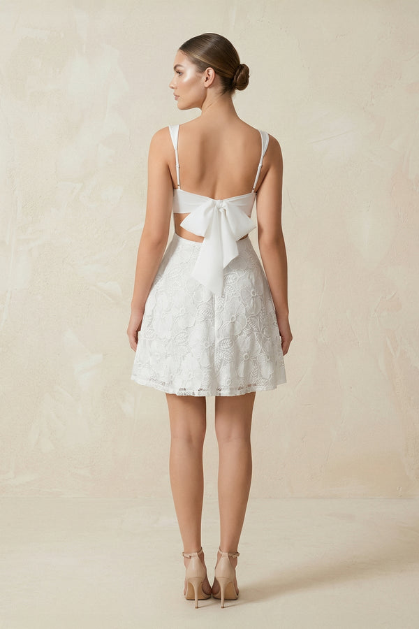 Square Neck A-Line Lace Mini Wedding Dress in White, White / Custom Size( Free )