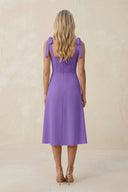Square Neck A - Line Satin Midi Bridesmaid Dress With Bow in Lilac - KissProm Bridesmaid Dresses