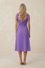 Square Neck A - Line Satin Midi Bridesmaid Dress With Bow in Lilac - KissProm Bridesmaid Dresses