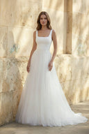 Luciana | Simple A-Line Minimalist Casual Square Tulle Wedding Dress with Sweep Train