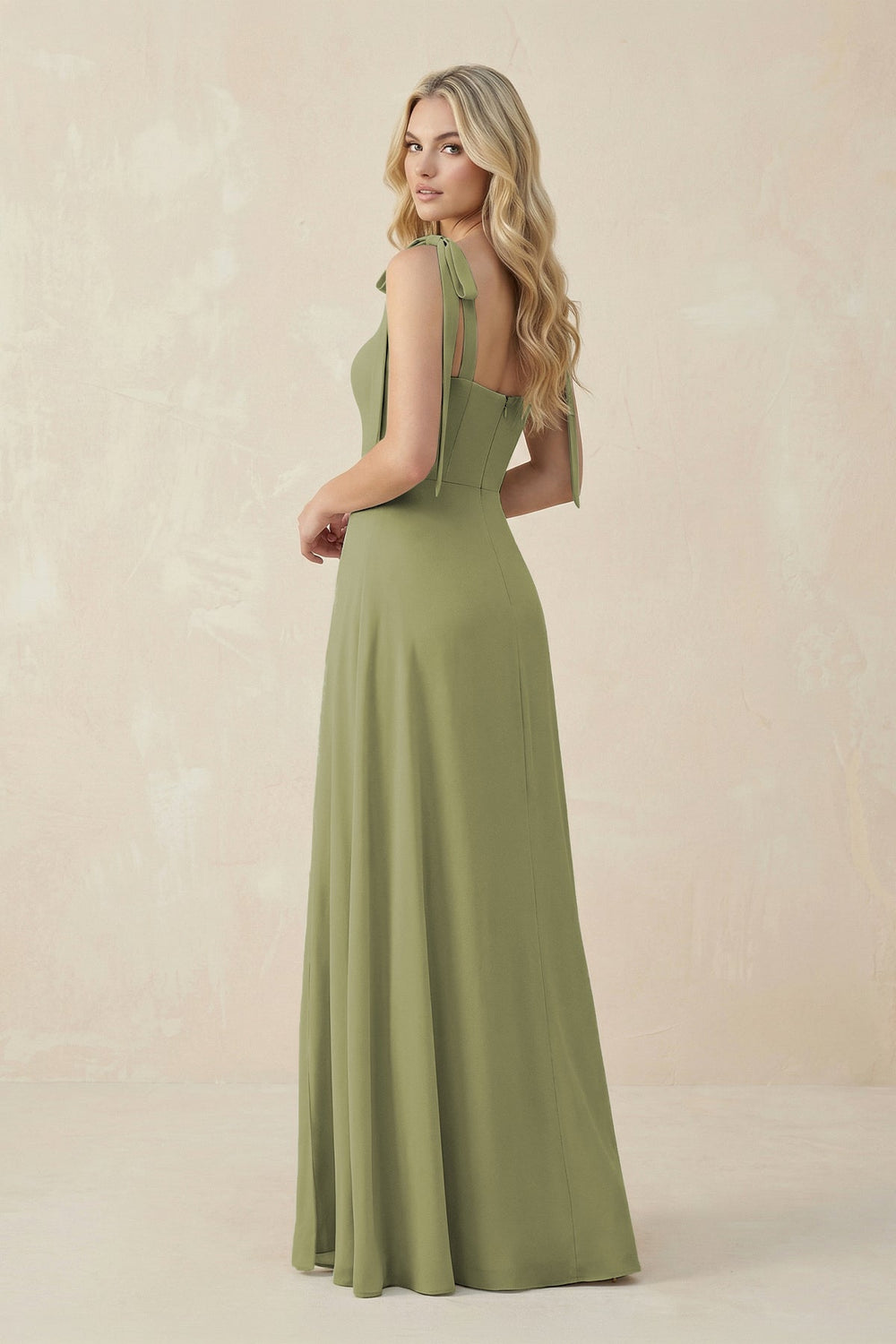 Square Neck Chiffon A - Line Bridesmaid Dress With Bow - KissProm Bridesmaid Dresses