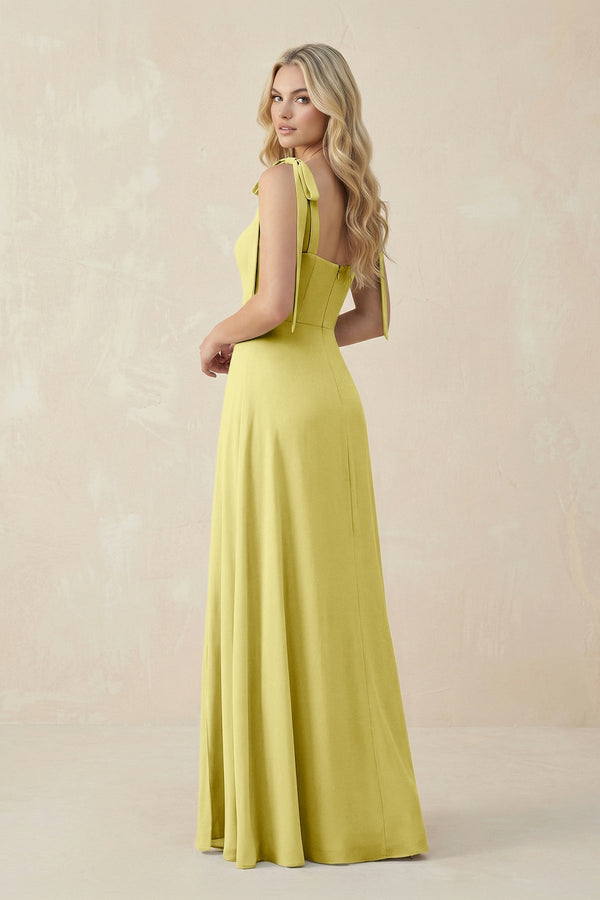 Square Neck Chiffon A - Line Bridesmaid Dress With Bow in Buttercup - KissProm Bridesmaid Dresses