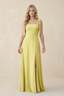 Square Neck Chiffon A - Line Bridesmaid Dress With Bow in Buttercup - KissProm Bridesmaid Dresses