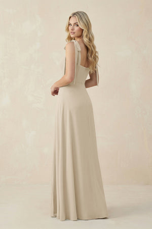Square Neck Chiffon A - Line Bridesmaid Dress With Bow in Champagne - KissProm Bridesmaid Dresses