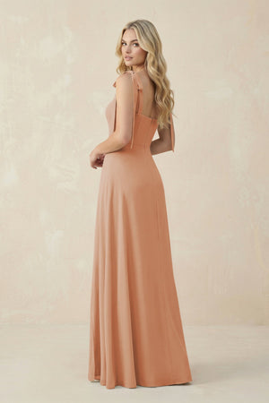 Square Neck Chiffon A - Line Bridesmaid Dress With Bow in Champagne Rose - KissProm Bridesmaid Dresses