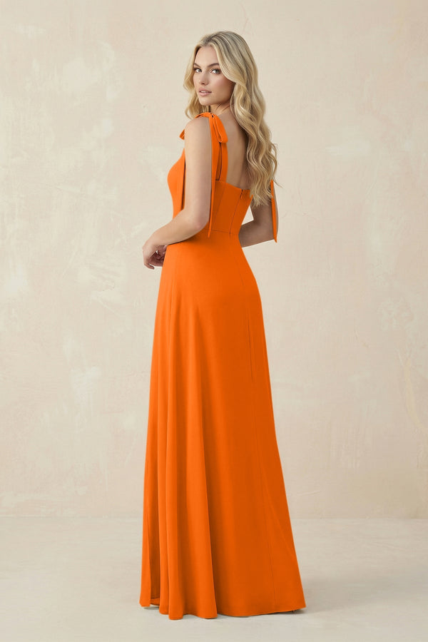 Square Neck Chiffon A - Line Bridesmaid Dress With Bow in Cinnamon - KissProm Bridesmaid Dresses