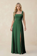 Square Neck Chiffon A - Line Bridesmaid Dress With Bow in Dark Green - KissProm Bridesmaid Dresses