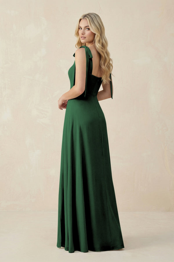 Square Neck Chiffon A - Line Bridesmaid Dress With Bow in Dark Green - KissProm Bridesmaid Dresses