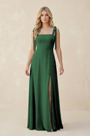 Square Neck Chiffon A - Line Bridesmaid Dress With Bow in Dark Green - KissProm Bridesmaid Dresses