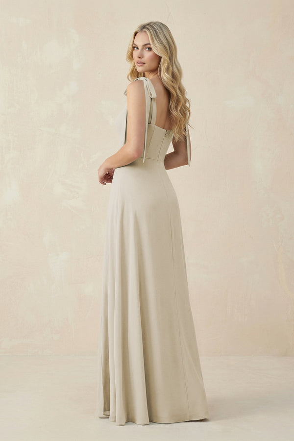 Square Neck Chiffon A - Line Bridesmaid Dress With Bow in Dove Gray - KissProm Bridesmaid Dresses