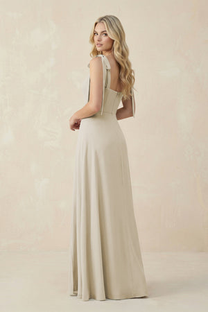 Square Neck Chiffon A - Line Bridesmaid Dress With Bow in Dove Gray - KissProm Bridesmaid Dresses
