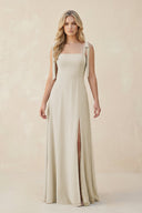 Square Neck Chiffon A - Line Bridesmaid Dress With Bow in Dove Gray - KissProm Bridesmaid Dresses