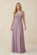 Square Neck Chiffon A - Line Bridesmaid Dress With Bow in Dusk - KissProm Bridesmaid Dresses