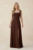 Square Neck Chiffon A - Line Bridesmaid Dress With Bow in Espresso - KissProm Bridesmaid Dresses