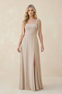 Square Neck Chiffon A - Line Bridesmaid Dress With Bow in Frost - KissProm Bridesmaid Dresses