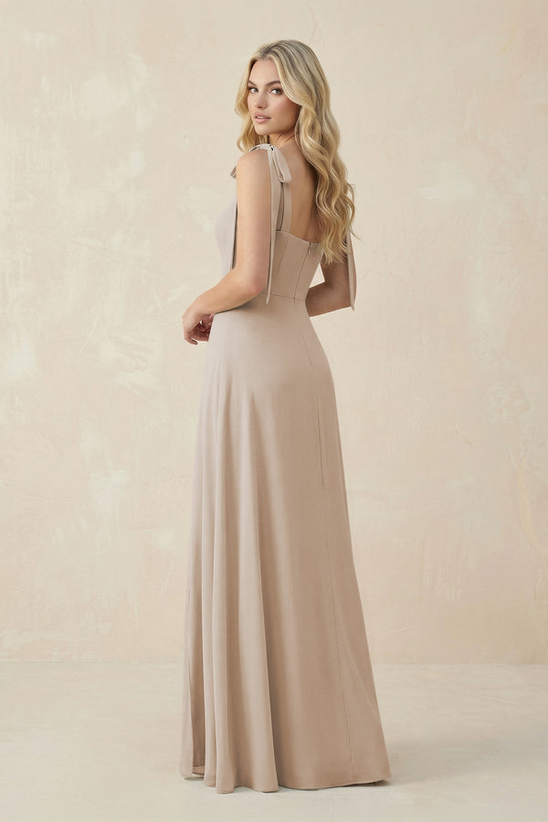 Square Neck Chiffon A - Line Bridesmaid Dress With Bow in Frost - KissProm Bridesmaid Dresses