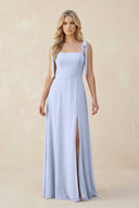 Square Neck Chiffon A - Line Bridesmaid Dress With Bow in Ice - KissProm Bridesmaid Dresses
