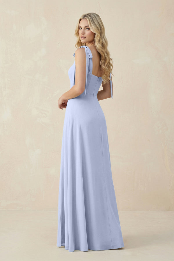 Square Neck Chiffon A - Line Bridesmaid Dress With Bow in Ice - KissProm Bridesmaid Dresses