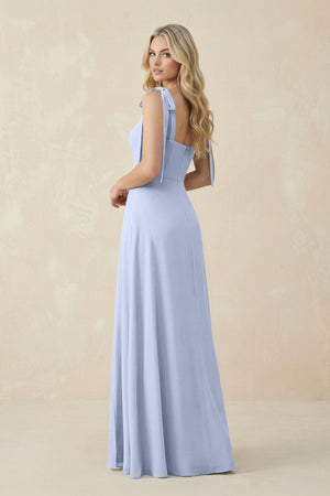 Square Neck Chiffon A - Line Bridesmaid Dress With Bow in Ice - KissProm Bridesmaid Dresses