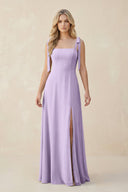 Square Neck Chiffon A - Line Bridesmaid Dress With Bow in Lavender - KissProm Bridesmaid Dresses
