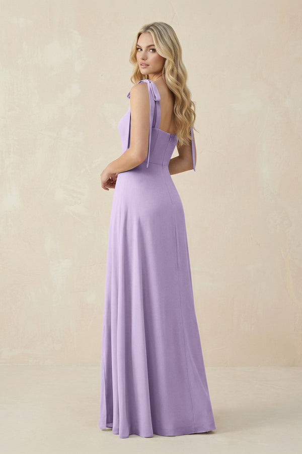 Square Neck Chiffon A - Line Bridesmaid Dress With Bow in Lavender - KissProm Bridesmaid Dresses