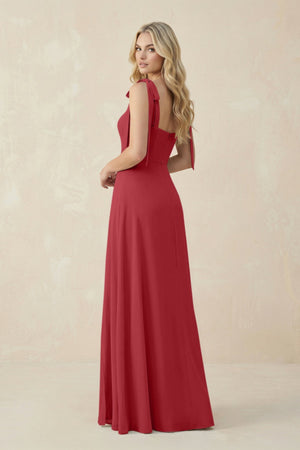 Square Neck Chiffon A - Line Bridesmaid Dress With Bow in Merlot - KissProm Bridesmaid Dresses
