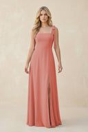 Square Neck Chiffon A - Line Bridesmaid Dress With Bow in Mulberry - KissProm Bridesmaid Dresses
