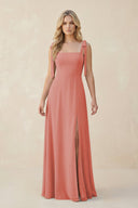 Square Neck Chiffon A - Line Bridesmaid Dress With Bow in Mulberry - KissProm Bridesmaid Dresses