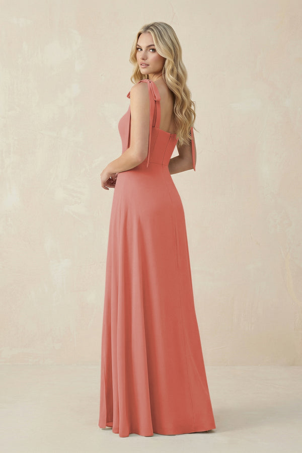 Square Neck Chiffon A - Line Bridesmaid Dress With Bow in Mulberry - KissProm Bridesmaid Dresses