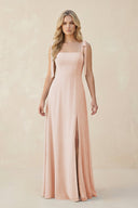 Square Neck Chiffon A - Line Bridesmaid Dress With Bow in Pale Blush - KissProm Bridesmaid Dresses