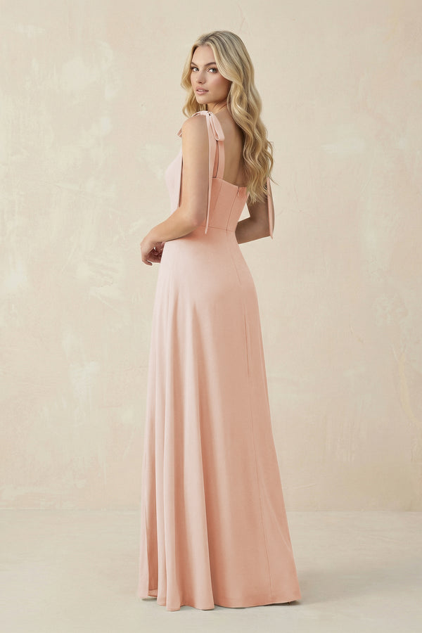 Square Neck Chiffon A - Line Bridesmaid Dress With Bow in Pale Blush - KissProm Bridesmaid Dresses