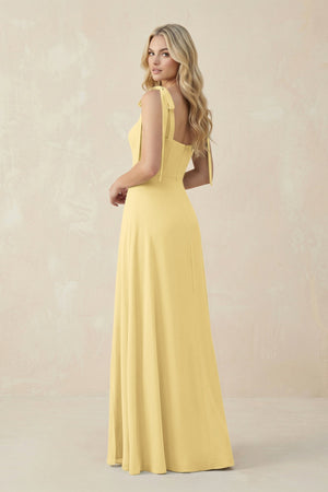 Square Neck Chiffon A - Line Bridesmaid Dress With Bow in Pastel Yellow - KissProm Bridesmaid Dresses