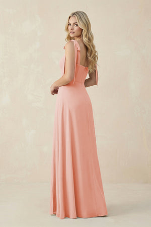 Square Neck Chiffon A - Line Bridesmaid Dress With Bow in Rose Petal - KissProm Bridesmaid Dresses