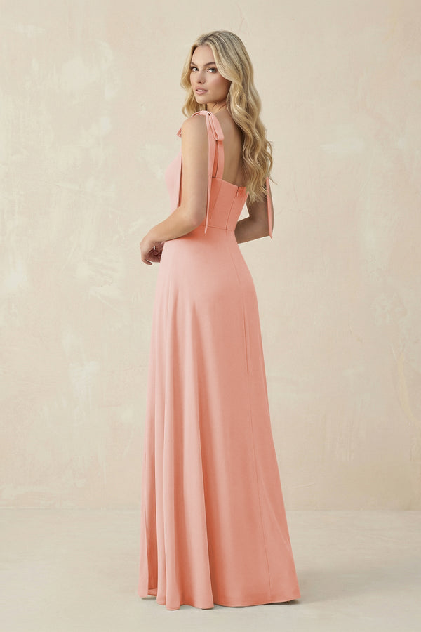 Square Neck Chiffon A - Line Bridesmaid Dress With Bow in Rose Petal - KissProm Bridesmaid Dresses