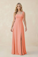 Square Neck Chiffon A - Line Bridesmaid Dress With Bow in Rosette - KissProm Bridesmaid Dresses