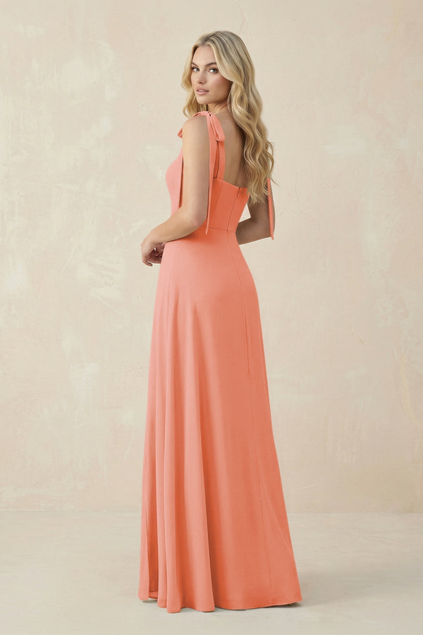 Square Neck Chiffon A - Line Bridesmaid Dress With Bow in Rosette - KissProm Bridesmaid Dresses