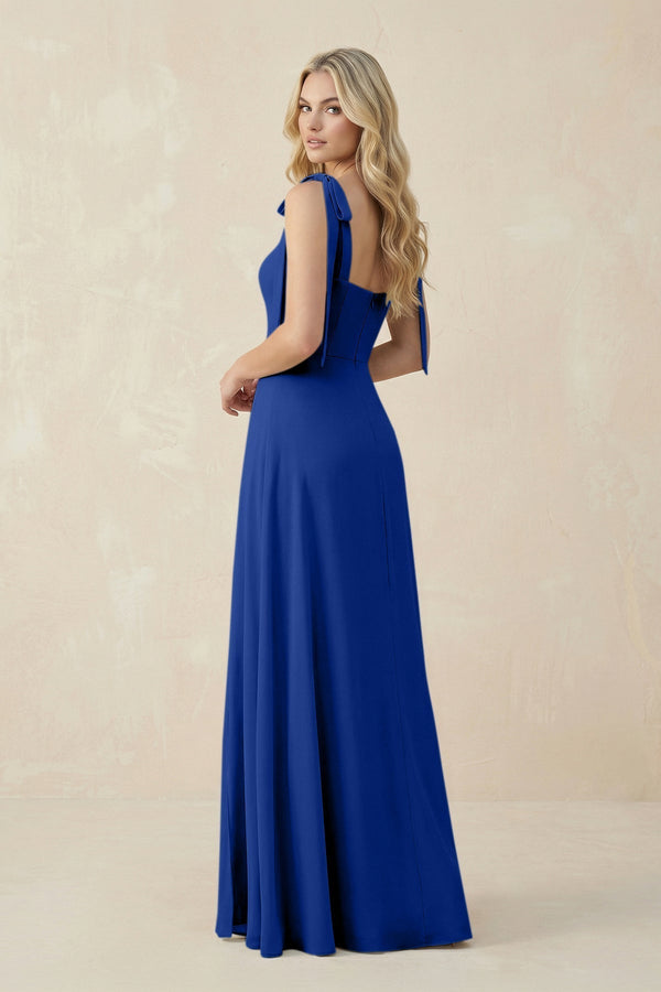 Square Neck Chiffon A - Line Bridesmaid Dress With Bow in Royal Blue - KissProm Bridesmaid Dresses
