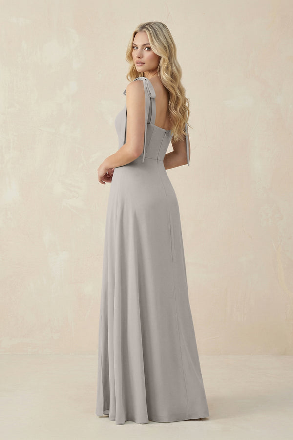 Square Neck Chiffon A - Line Bridesmaid Dress With Bow in Silver - KissProm Bridesmaid Dresses