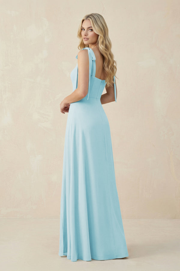 Square Neck Chiffon A - Line Bridesmaid Dress With Bow in Sky Blue - KissProm Bridesmaid Dresses