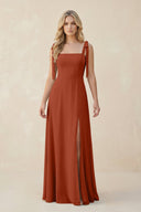 Square Neck Chiffon A - Line Bridesmaid Dress With Bow in Spice - KissProm Bridesmaid Dresses