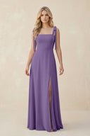 Square Neck Chiffon A - Line Bridesmaid Dress With Bow in Tahiti - KissProm Bridesmaid Dresses