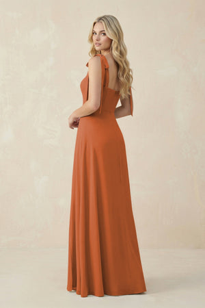 Square Neck Chiffon A - Line Bridesmaid Dress With Bow in Terracotta - KissProm Bridesmaid Dresses