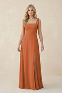 Square Neck Chiffon A - Line Bridesmaid Dress With Bow in Terracotta - KissProm Bridesmaid Dresses