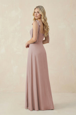 Square Neck Chiffon A - Line Bridesmaid Dress With Bow in Toffee - KissProm Bridesmaid Dresses