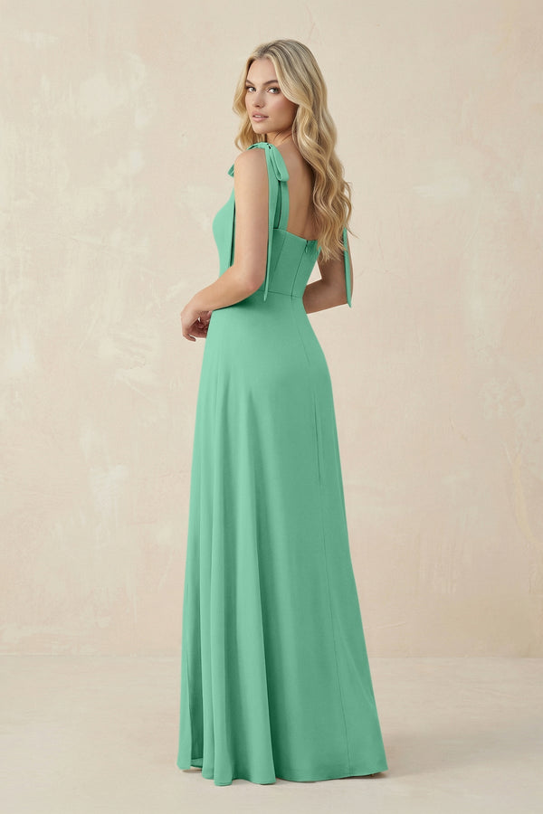 Square Neck Chiffon A - Line Bridesmaid Dress With Bow in Turquoise - KissProm Bridesmaid Dresses