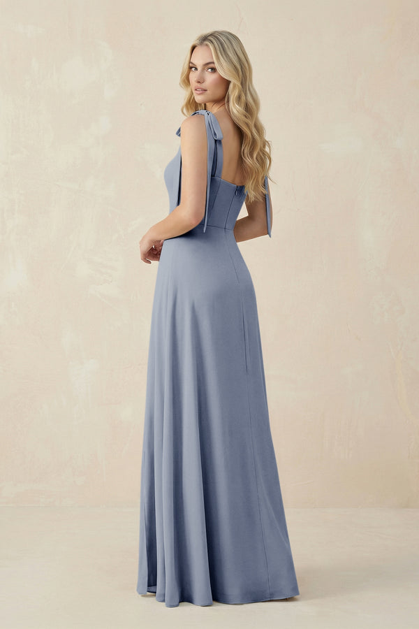 Square Neck Chiffon A - Line Bridesmaid Dress With Bow in Twilight - KissProm Bridesmaid Dresses