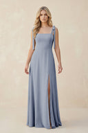 Square Neck Chiffon A - Line Bridesmaid Dress With Bow in Twilight - KissProm Bridesmaid Dresses