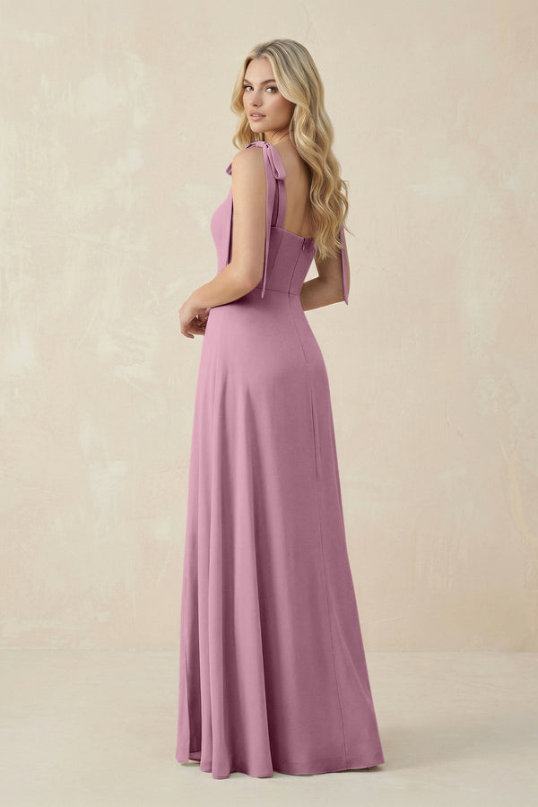 Square Neck Chiffon A - Line Bridesmaid Dress With Bow in Vintage Mauve - KissProm Bridesmaid Dresses