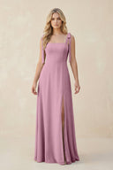 Square Neck Chiffon A - Line Bridesmaid Dress With Bow in Vintage Mauve - KissProm Bridesmaid Dresses